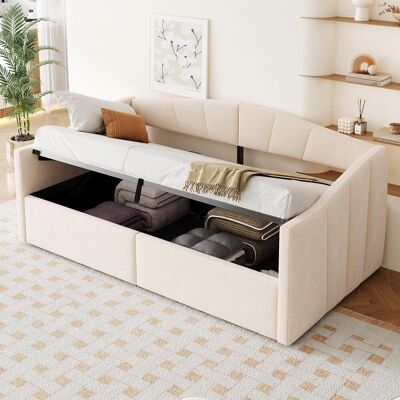 OEM Canapé-lit Rembourré 90x200cm, Avec Suspension Hydraulique, Sommier À Lattes Et Accoudoirs, Motif Rayé Classique, Lit Une Place Multifonctionnel, Revêtement En Velours Doux Au Toucher, Beige, Garan... Publicité OEM Canapé-lit Rembourré 90x200cm, Avec Suspension Hydraulique, Sommier À Lattes Et Accoudoirs, Motif Rayé Classique, Lit Une Place Multifonctionnel, Revêtement En Velours Doux Au Toucher, Beige, Garan... Publicité