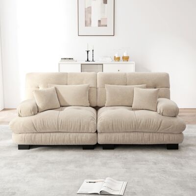 ARRIGONI Canapé D'Angle Cloud Pour Salon, Canapé Double En Chenille Avec 2 Coussins Lombaires Et 2 Coussins Décoratifs, Cadre En Bois Massif, Chenille Brun Clair - Publicité ARRIGONI Canapé D'Angle Cloud Pour Salon, Canapé Double En Chenille Avec 2 Coussins Lombaires Et 2 Coussins Décoratifs, Cadre En Bois Massif, Chenille Brun Clair - Publicité