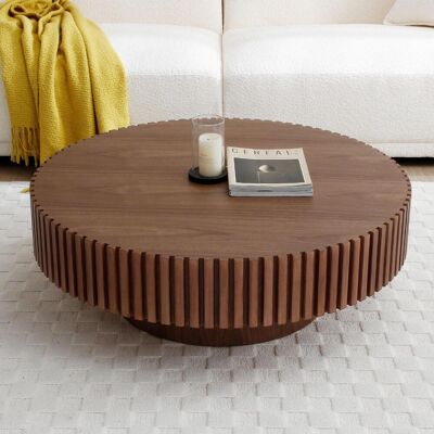 OEM Runder Couchtisch Aus Mdf In Walnussfarbe/natur/schwarz, Ø80x35 Cm, Mit Handgefertigtem Massivholz-rahmen Im Rillendesign, Stabil & Verzugsfrei, Moderner Holztisch Für Wohnzimmer - Publicité OEM Runder Couchtisch Aus Mdf In Walnussfarbe/natur/schwarz, Ø80x35 Cm, Mit Handgefertigtem Massivholz-rahmen Im Rillendesign, Stabil & Verzugsfrei, Moderner Holztisch Für Wohnzimmer - Publicité