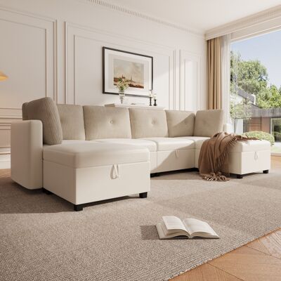 ALLAUVE Canapé D'Angle En U Convertible 6 Places – Sofa Modulaire Multifonction Avec Rangement Intégré, Transformable En Canapé En L, Lit De Repos Ou Fauteuil Individuel, Velours Côtelé Contrasté, Mousse Haut - Publicité ALLAUVE Canapé D'Angle En U Convertible 6 Places – Sofa Modulaire Multifonction Avec Rangement Intégré, Transformable En Canapé En L, Lit De Repos Ou Fauteuil Individuel, Velours Côtelé Contrasté, Mousse Haut - Publicité