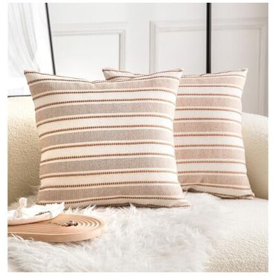 OEM Taies D'Oreiller Décoratives De Style Bohème, 50 X 50 Cm, Lot De 2 Housses De Coussin Texturées De Style Campagnard, Convenant Aux Canapés, Fauteuils Et Chambres À Coucher – Rayures Marron Et Beige. Publicité OEM Taies D'Oreiller Décoratives De Style Bohème, 50 X 50 Cm, Lot De 2 Housses De Coussin Texturées De Style Campagnard, Convenant Aux Canapés, Fauteuils Et Chambres À Coucher – Rayures Marron Et Beige. Publicité