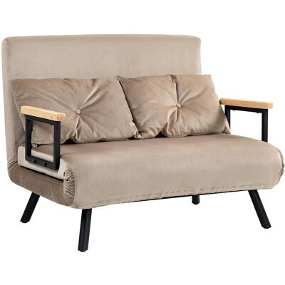 OEM Canapé 2 Places Convertible, 102 X 73 X 81 Cm, Dossier Réglable 5 Positions, Coussins Décoratifs, Pieds Antidérapants, Aspect Velours, Marron Clair - Publicité OEM Canapé 2 Places Convertible, 102 X 73 X 81 Cm, Dossier Réglable 5 Positions, Coussins Décoratifs, Pieds Antidérapants, Aspect Velours, Marron Clair - Publicité