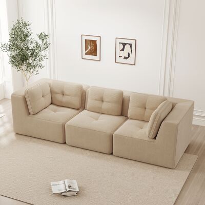 DEVOKO Canapé Sectionnel Sans Cadre Trois Places, Tissu Côtelé Doux. Siège Profond Design Prêt À L'Emploi Pour Salon, Beige - Publicité DEVOKO Canapé Sectionnel Sans Cadre Trois Places, Tissu Côtelé Doux. Siège Profond Design Prêt À L'Emploi Pour Salon, Beige - Publicité