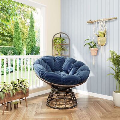 DEVOKO Chaise Papasan Osier Pivotante 360° Coussin Bleu Marine Comforta Cadre Marron, Parfait Salon Chambre Et Coin Détente - Publicité DEVOKO Chaise Papasan Osier Pivotante 360° Coussin Bleu Marine Comforta Cadre Marron, Parfait Salon Chambre Et Coin Détente - Publicité