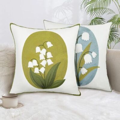 ABYSSE Housse De Coussin 45x45 Cm, Lot De 2 Housses De Coussin Motif De Muguet Brodé Taie D'Oreiller Décorative Carrée Pour Canapé Maison Salon Chambre À Coucher - Publicité ABYSSE Housse De Coussin 45x45 Cm, Lot De 2 Housses De Coussin Motif De Muguet Brodé Taie D'Oreiller Décorative Carrée Pour Canapé Maison Salon Chambre À Coucher - Publicité