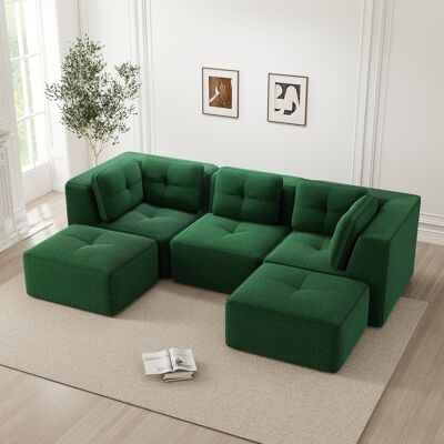 ALLAUVE Canapé Sectionnel 3 Places Velours Côtelé Vert, Assise Profonde, Sans Cadre Avec Pouf, Montage Facile Non Requis Pour Salon - Publicité ALLAUVE Canapé Sectionnel 3 Places Velours Côtelé Vert, Assise Profonde, Sans Cadre Avec Pouf, Montage Facile Non Requis Pour Salon - Publicité