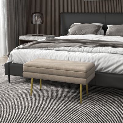 OEM Homcom Banc Banquette Coffre De Rangement 2 En 1 - Assise Aspect Velours, Pieds En Acier, 79,5x37,5x43cm, Beige & Doré - Publicité OEM Homcom Banc Banquette Coffre De Rangement 2 En 1 - Assise Aspect Velours, Pieds En Acier, 79,5x37,5x43cm, Beige & Doré - Publicité