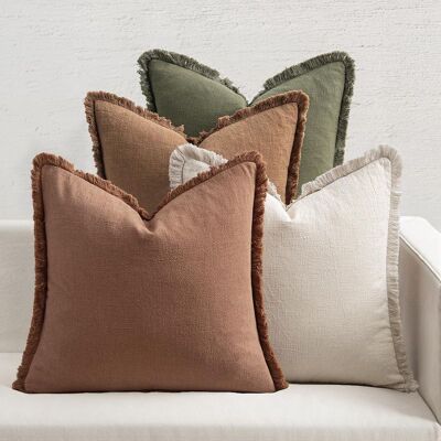 Vision Lot De 4 Housses De Coussin Décoratives D'Automne En Lin Neutre À Franges, Style Bohème Rustique, Pour Lit, Canapé, Salon, Maison, 45 X 45 Cm, Beige/marron/vert - Publicité Vision Lot De 4 Housses De Coussin Décoratives D'Automne En Lin Neutre À Franges, Style Bohème Rustique, Pour Lit, Canapé, Salon, Maison, 45 X 45 Cm, Beige/marron/vert - Publicité