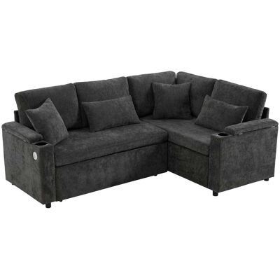 CHITA Canapé D'Angle Convertible, Avec Espace De Rangement, Port De Chargement Usb, 4 Coussins, En Tissu Chenille, Gris - Publicité CHITA Canapé D'Angle Convertible, Avec Espace De Rangement, Port De Chargement Usb, 4 Coussins, En Tissu Chenille, Gris - Publicité