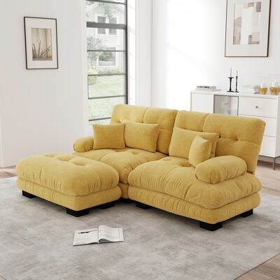 ARRIGONI Canapé D’angle Cloud Pour Salon, Canapé Deux Places En Chenille Avec 2 Coussins Lombaires Et 2 Coussins Décoratifs, Canapé Rembourré Avec Larges Accoudoirs Et Ottoman, Jaune - Publicité ARRIGONI Canapé D’angle Cloud Pour Salon, Canapé Deux Places En Chenille Avec 2 Coussins Lombaires Et 2 Coussins Décoratifs, Canapé Rembourré Avec Larges Accoudoirs Et Ottoman, Jaune - Publicité