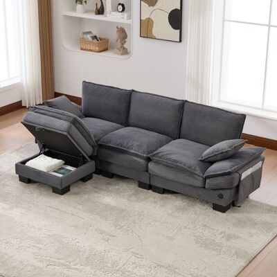 VIVACASA Canapé Modulable 3 Places Velours Côtelé 1 Pouf Assise Large Ergonomique Mousse Haute Densité Usb-c Poches Latérales Gris Foncé - Publicité VIVACASA Canapé Modulable 3 Places Velours Côtelé 1 Pouf Assise Large Ergonomique Mousse Haute Densité Usb-c Poches Latérales Gris Foncé - Publicité