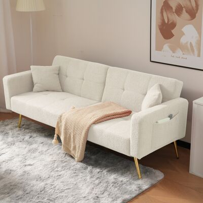 LEMONBEST Canapé Convertible Canapé-lit 2 Places 175x64x72 Cm, Angle Réglable, Pieds Dorés, Coussins, Poches Latérales, Mousse, Blanc - Publicité LEMONBEST Canapé Convertible Canapé-lit 2 Places 175x64x72 Cm, Angle Réglable, Pieds Dorés, Coussins, Poches Latérales, Mousse, Blanc - Publicité