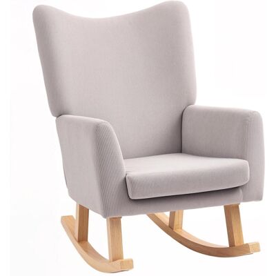 OEM Fauteuil À Bascule De Style Rétro, Revêtement En Velours Côtelé, Bois D'Hévéa, Rembourrage En Mousse, Dossier Haut, Fauteuil Rembourré, Gris Clair - Publicité OEM Fauteuil À Bascule De Style Rétro, Revêtement En Velours Côtelé, Bois D'Hévéa, Rembourrage En Mousse, Dossier Haut, Fauteuil Rembourré, Gris Clair - Publicité