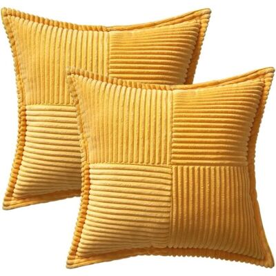 FOGSHIELD Housses De Coussin Décoratives Pour Canapé-lit, Salon, 45 X 45 Cm, Lot De 2, Coussins Décoratifs Jaune Style Bohème, Taies D'Oreiller En Velours Côtelé Doux À Rayures Latérales - Publicité FOGSHIELD Housses De Coussin Décoratives Pour Canapé-lit, Salon, 45 X 45 Cm, Lot De 2, Coussins Décoratifs Jaune Style Bohème, Taies D'Oreiller En Velours Côtelé Doux À Rayures Latérales - Publicité