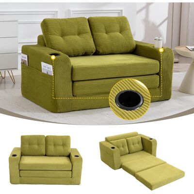 OEM Canapé Deux Places En Velours Côtelé Avec Porte-gobelets Et Poches Latérales, Pouf Double Convertible, Canapé Deux Places Sans Cadre Avec Coussins Et Dossier Matelassés, Grand Pouf (velours Côtelé Oli - Publicité OEM Canapé Deux Places En Velours Côtelé Avec Porte-gobelets Et Poches Latérales, Pouf Double Convertible, Canapé Deux Places Sans Cadre Avec Coussins Et Dossier Matelassés, Grand Pouf (velours Côtelé Oli - Publicité