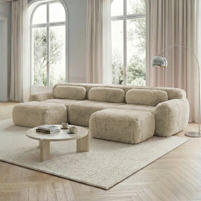 ACKERMAN Canapé Modulaire En U, Tissu Pelucheux, Sans Montage, Base Antidérapante, Avec Coussins. Soutien Ergonomique, Mousse Haute Résilience, Adapté Pour Salon, Chambre À Coucher, Khaki Clair - Publicité ACKERMAN Canapé Modulaire En U, Tissu Pelucheux, Sans Montage, Base Antidérapante, Avec Coussins. Soutien Ergonomique, Mousse Haute Résilience, Adapté Pour Salon, Chambre À Coucher, Khaki Clair - Publicité