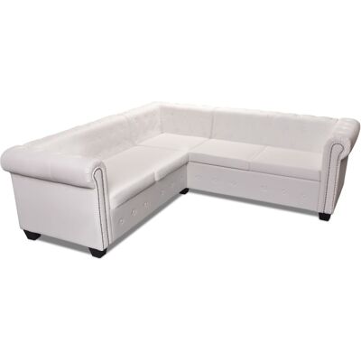 DESIGN IN Canapé Sofa D'Angle Chesterfield 5 Plc Cuir Artificiel Blanc - Publicité DESIGN IN Canapé Sofa D'Angle Chesterfield 5 Plc Cuir Artificiel Blanc - Publicité