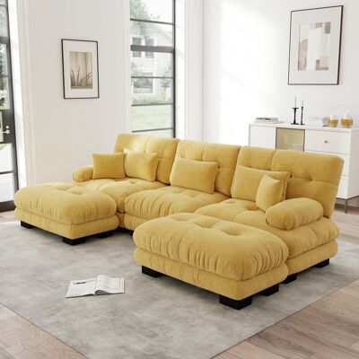 ARRIGONI Luxueux Canapé D'Angle Modulaire - Grand Canapé Nuage En U Pour Salon, Canapé-lit Convertible À Assise Profonde Avec Ottomane, Jaune - Publicité ARRIGONI Luxueux Canapé D'Angle Modulaire - Grand Canapé Nuage En U Pour Salon, Canapé-lit Convertible À Assise Profonde Avec Ottomane, Jaune - Publicité