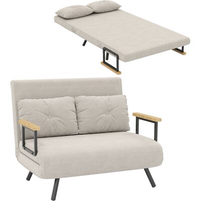 OEM Canapé Convertible 2 Places Avec Dossier Réglable À 5 Niveaux Et Coussins Rembourrés Revêtement Effet Velours Beige - Publicité OEM Canapé Convertible 2 Places Avec Dossier Réglable À 5 Niveaux Et Coussins Rembourrés Revêtement Effet Velours Beige - Publicité