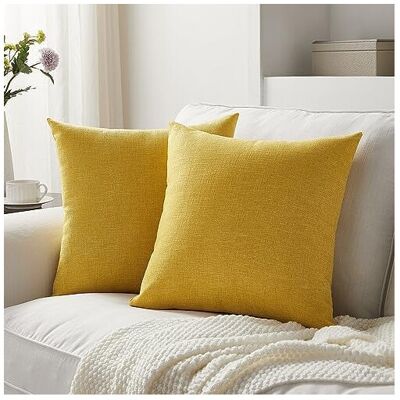 OEM Deux Housses De Coussin Jaune Moutarde Doré, 45 X 45 Cm, Housses De Coussin Rustiques Bordées De Lin, Convenant Aux Canapés. Publicité OEM Deux Housses De Coussin Jaune Moutarde Doré, 45 X 45 Cm, Housses De Coussin Rustiques Bordées De Lin, Convenant Aux Canapés. Publicité