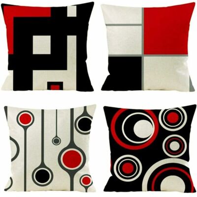 Vision Housse De Coussin, Lot De 4 En Coton Et Lin Moderne Noir Rouge Géométrique Modèle Décoratif Taie D'Oreiller Décoration Pour Canapé Chambre Maison 45 X 45 Cm - Publicité Vision Housse De Coussin, Lot De 4 En Coton Et Lin Moderne Noir Rouge Géométrique Modèle Décoratif Taie D'Oreiller Décoration Pour Canapé Chambre Maison 45 X 45 Cm - Publicité