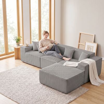 OEM Canapé D’angle Modulaire Et Canapé-lit Transformable En Forme De L (279 Cm), Assise Profonde Avec Mousse Haute Résilience, Tissu Cordoue Gris – Pas D’assemblage Requis, Idéal Pour Salon - Publicité OEM Canapé D’angle Modulaire Et Canapé-lit Transformable En Forme De L (279 Cm), Assise Profonde Avec Mousse Haute Résilience, Tissu Cordoue Gris – Pas D’assemblage Requis, Idéal Pour Salon - Publicité