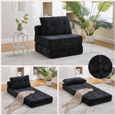 OEM Canapé-lit Pliable, Canapé-lit Avec Coussins, Matelas Pliable Avec Dossier, Canapé Pliant Portable, Canapé De Sol Confortable Pour Salon Et Chambre (chenille Noire) - Publicité OEM Canapé-lit Pliable, Canapé-lit Avec Coussins, Matelas Pliable Avec Dossier, Canapé Pliant Portable, Canapé De Sol Confortable Pour Salon Et Chambre (chenille Noire) - Publicité
