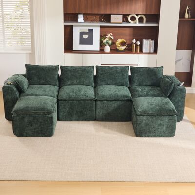 LEMONBEST Canapé Modulable 4 Places 322x161x75 Cm, Avec 2 Poufs, Coussins, Porte-gobelet Et Poches Latérales Pour Salon, Chenille, Vert Foncé - Publicité LEMONBEST Canapé Modulable 4 Places 322x161x75 Cm, Avec 2 Poufs, Coussins, Porte-gobelet Et Poches Latérales Pour Salon, Chenille, Vert Foncé - Publicité