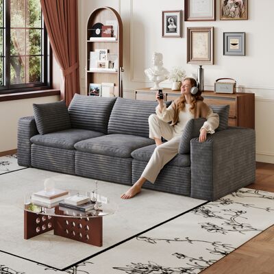 LEMONBEST Canapé 260 Cm En Velours Côtelé, Style Cloud Sofa, Assise Double Couche, Coussins Amovibles Pour Salon -gris Foncé - Publicité LEMONBEST Canapé 260 Cm En Velours Côtelé, Style Cloud Sofa, Assise Double Couche, Coussins Amovibles Pour Salon -gris Foncé - Publicité
