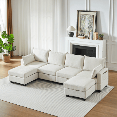ACKERMAN Canapé Modulable En Chenille, Canapés D'Angle Pour Le Salon, Canapé D'Angle En U Avec Pouf De Rangement, Canapés D'Angle 6 Places Avec Méridienne - Publicité ACKERMAN Canapé Modulable En Chenille, Canapés D'Angle Pour Le Salon, Canapé D'Angle En U Avec Pouf De Rangement, Canapés D'Angle 6 Places Avec Méridienne - Publicité