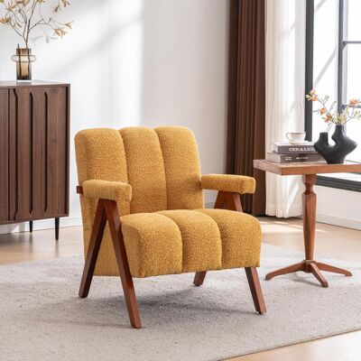 OEM Fauteuil En Bouclé Avec Structure En Bois, Pour Salon Ou Chambre, Jaune - Publicité OEM Fauteuil En Bouclé Avec Structure En Bois, Pour Salon Ou Chambre, Jaune - Publicité