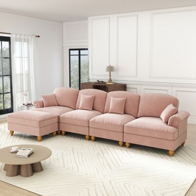 XISRENS Canapé D'Angle Modulable Classique 4 Places En Chenille Avec Accoudoirs En Forme D'Entonnoir, Ceinture À Volants Amovible, Pieds Fuselés Et Pouf Amovible – Assise Profonde Et Confortable Pour Le Salon - Publicité XISRENS Canapé D'Angle Modulable Classique 4 Places En Chenille Avec Accoudoirs En Forme D'Entonnoir, Ceinture À Volants Amovible, Pieds Fuselés Et Pouf Amovible – Assise Profonde Et Confortable Pour Le Salon - Publicité