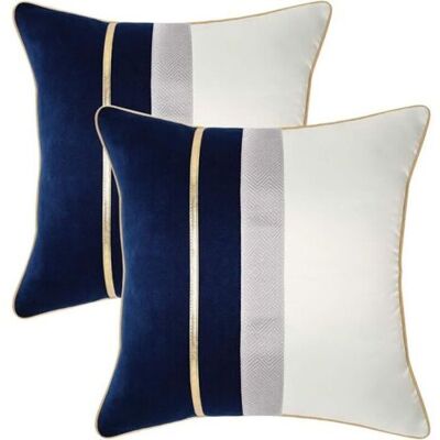 Bunthaus Housse De Coussin Bleu Marine Et Blanc 45x45cm, Patchwork Cuir Or, Décoration Élégante Pour Canapé Et Lit Lot De 2 - Publicité Bunthaus Housse De Coussin Bleu Marine Et Blanc 45x45cm, Patchwork Cuir Or, Décoration Élégante Pour Canapé Et Lit Lot De 2 - Publicité