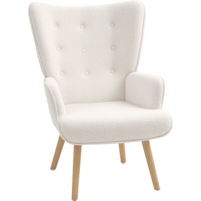 OEM Fauteuil De Salon En Tissu Bouclette, Fauteuil Capitonné Et Rembourré Avec Pieds En Bois, 71 X 74 X 96 Cm, Beige - Publicité OEM Fauteuil De Salon En Tissu Bouclette, Fauteuil Capitonné Et Rembourré Avec Pieds En Bois, 71 X 74 X 96 Cm, Beige - Publicité