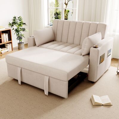 LEMONBEST Canapé Convertible 2 Places 129x76x81 Cm En Chenille Beige Avec Dossier 3 Positions, Port Usb Et Couchage D’appoint - Publicité LEMONBEST Canapé Convertible 2 Places 129x76x81 Cm En Chenille Beige Avec Dossier 3 Positions, Port Usb Et Couchage D’appoint - Publicité