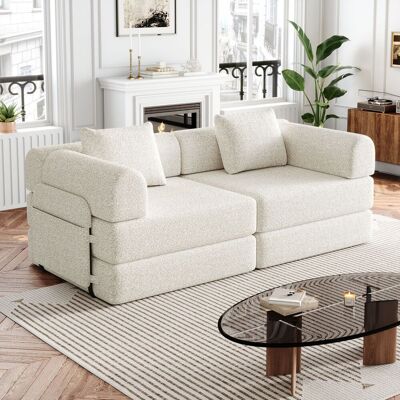 ACKERMAN Canapé-lit 2 En 1 En Chenille Avec Compartiment De Rangement Dans L'Accoudoir, Trois Cadres Métalliques Et De Multiples Options De Configuration. Publicité ACKERMAN Canapé-lit 2 En 1 En Chenille Avec Compartiment De Rangement Dans L'Accoudoir, Trois Cadres Métalliques Et De Multiples Options De Configuration. Publicité