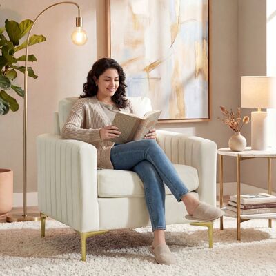 OEM Fauteuil Lounge Recouvert De Velours Épais Rembourré, Assise Large, Coussin D'Accoudoirs, 81 X 77 X 81 Cm, Crème - Publicité OEM Fauteuil Lounge Recouvert De Velours Épais Rembourré, Assise Large, Coussin D'Accoudoirs, 81 X 77 X 81 Cm, Crème - Publicité