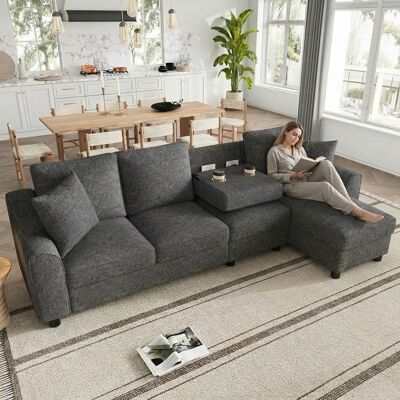 ACKERMAN Canapé D'Angle Moderne En Chenille, Trois Places Avec Méridienne, Méridienne Avec Espace De Rangement Pliable, Dossier Rabattable Avec Porte-gobelet, Canapé Modulable Multifonctionnel, Gris, 280 × 136 - Publicité ACKERMAN Canapé D'Angle Moderne En Chenille, Trois Places Avec Méridienne, Méridienne Avec Espace De Rangement Pliable, Dossier Rabattable Avec Porte-gobelet, Canapé Modulable Multifonctionnel, Gris, 280 × 136 - Publicité