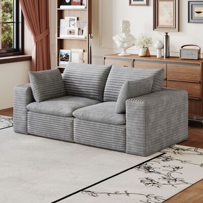 LEMONBEST Canapé 180 Cm En Velours Côtelé, Style Cloud Sofa, Coussins Amovibles, Sans Montage Pour Salon Chambre - Gris - Publicité LEMONBEST Canapé 180 Cm En Velours Côtelé, Style Cloud Sofa, Coussins Amovibles, Sans Montage Pour Salon Chambre - Gris - Publicité
