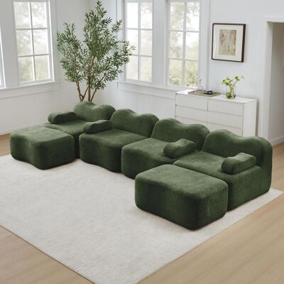 OEM Canapé D'Angle Modulable 4 Places En Forme De U, Sans Structure Apparente, Avec 2 Poufs, Forme Ondulée, Mousse Haute Densité 32d, Coussins D'Accoudoirs Amovibles, Tissu Doux, Pour Salon, Vert - Publicité OEM Canapé D'Angle Modulable 4 Places En Forme De U, Sans Structure Apparente, Avec 2 Poufs, Forme Ondulée, Mousse Haute Densité 32d, Coussins D'Accoudoirs Amovibles, Tissu Doux, Pour Salon, Vert - Publicité