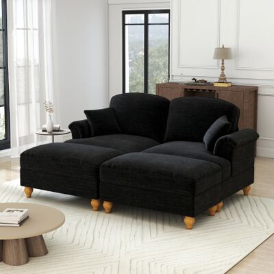 XISRENS Canapé Modulable Classique 2 Places En Chenille Avec Accoudoirs En Forme D'Entonnoir, Ceinture À Volants Amovible, Pieds Fuselés Et Pouf Amovible – Canapé Moelleux Et Profond Pour Le Salon, Noirwl - Publicité XISRENS Canapé Modulable Classique 2 Places En Chenille Avec Accoudoirs En Forme D'Entonnoir, Ceinture À Volants Amovible, Pieds Fuselés Et Pouf Amovible – Canapé Moelleux Et Profond Pour Le Salon, Noirwl - Publicité