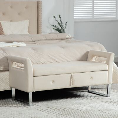 ACKERMAN Tabouret De Rangement En Velours Avec Accoudoirs Pour Salon, Entrée Et Chambre, Beige - Publicité ACKERMAN Tabouret De Rangement En Velours Avec Accoudoirs Pour Salon, Entrée Et Chambre, Beige - Publicité