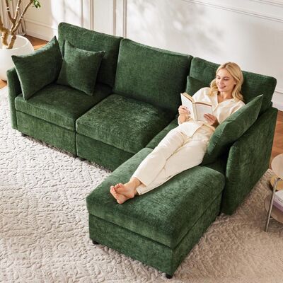 OEM Ce Canapé D'Angle En L, Convertible En Canapé Trois Places, Est Doté D'Un Design Modulable, D'Un Pouf Amovible Et De Quatre Coussins En Chenille. Idéal Pour Les Salons, - Publicité OEM Ce Canapé D'Angle En L, Convertible En Canapé Trois Places, Est Doté D'Un Design Modulable, D'Un Pouf Amovible Et De Quatre Coussins En Chenille. Idéal Pour Les Salons, - Publicité