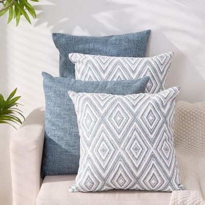 Vision Lot De 4 Housses De Coussin Décoratives Carrées En Lin Pour Canapé, Salon, 45 X 45 Cm, Bleu - Publicité Vision Lot De 4 Housses De Coussin Décoratives Carrées En Lin Pour Canapé, Salon, 45 X 45 Cm, Bleu - Publicité