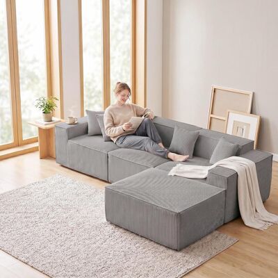 OEM Canapé D'Angle Modulable Et Convertible, Canapé Cloud En L De 279 Cm Avec Mousse Confort Haute Qualité, Livré Monté, Assise Profonde, Revêtement En Velours Côtelé, Canapé Convertible Pour Salon, Gris - Publicité OEM Canapé D'Angle Modulable Et Convertible, Canapé Cloud En L De 279 Cm Avec Mousse Confort Haute Qualité, Livré Monté, Assise Profonde, Revêtement En Velours Côtelé, Canapé Convertible Pour Salon, Gris - Publicité