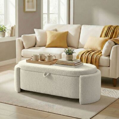 OEM Homcom Banc De Rangement Bout De Lit Ovale - Polaire Teddy, Assise Large, 129x48,5x44cm, Crème - Publicité OEM Homcom Banc De Rangement Bout De Lit Ovale - Polaire Teddy, Assise Large, 129x48,5x44cm, Crème - Publicité