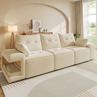 LEMONBEST Canapé Convertible 3 Places Avec Rangement, Coussins Inclus, Structure Bois, Revêtement Velours, Beige, 229,5x78x84 Cm - Publicité LEMONBEST Canapé Convertible 3 Places Avec Rangement, Coussins Inclus, Structure Bois, Revêtement Velours, Beige, 229,5x78x84 Cm - Publicité