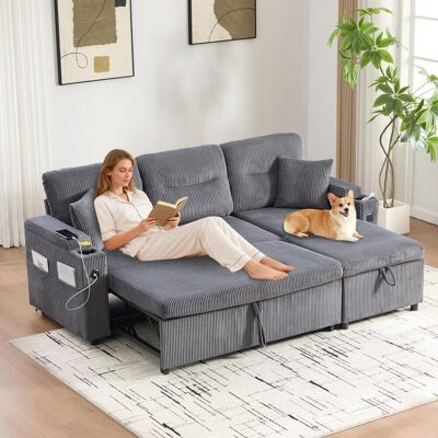 OEM Un Canapé Trois Places Moderne En Velours Côtelé Avec Espace De Rangement, Porte-gobelets Et Port Usb-c. Une Méridienne Hydraulique Et Un Lit Escamotable : Un Design Élégant Qui Allie Confort, - Publicité OEM Un Canapé Trois Places Moderne En Velours Côtelé Avec Espace De Rangement, Porte-gobelets Et Port Usb-c. Une Méridienne Hydraulique Et Un Lit Escamotable : Un Design Élégant Qui Allie Confort, - Publicité