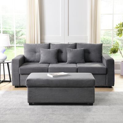 LEMONBEST Canapé Modulaire En Forme De L 3 Places + Pouf Amovible Surdimensionné Avec Éclairage Led Ottoman 500 Kg Velours Côtelé Gris - Publicité LEMONBEST Canapé Modulaire En Forme De L 3 Places + Pouf Amovible Surdimensionné Avec Éclairage Led Ottoman 500 Kg Velours Côtelé Gris - Publicité