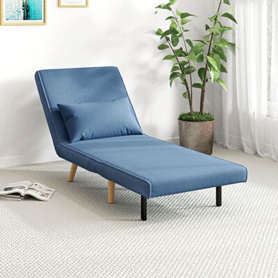 OEM Homcom Fauteuil Chauffeuse Convertible 3 En 1 Lit 1 Place - Dossier 5 Positions, Tissu Avec Coussin, Bleu - Publicité OEM Homcom Fauteuil Chauffeuse Convertible 3 En 1 Lit 1 Place - Dossier 5 Positions, Tissu Avec Coussin, Bleu - Publicité